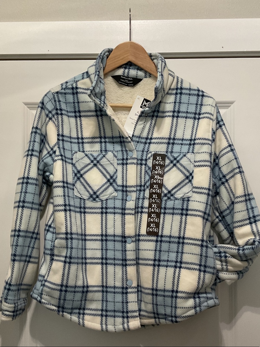 Kids Blue Plaid Sherpa-Lined Shacket